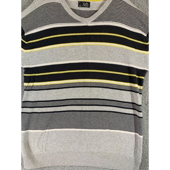 Men's (XXL) XG Cotton Striped Gray Yellow Black Longsleeve Sweater - Picture 3 of 13